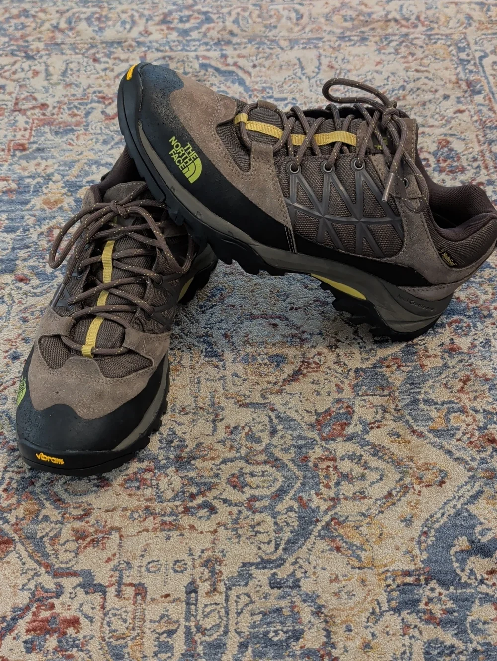 The North Face Men’s Brown Trail Hiking Shoes with Yellow Accents